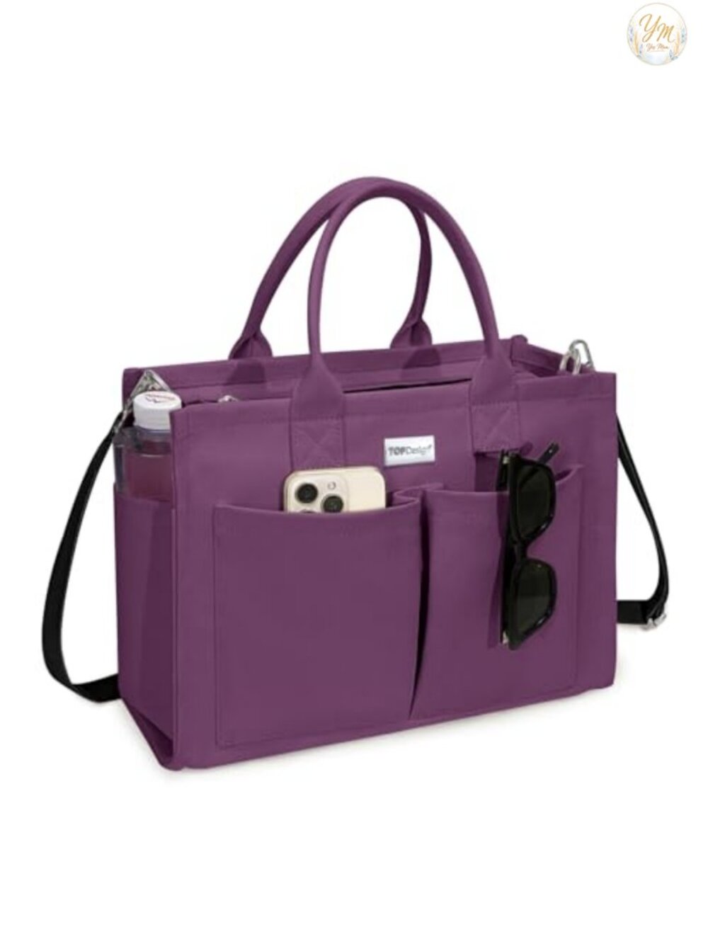 Heavy-Duty 16oz Canvas Tote Bag with 9 Pockets Adjustable Crossbody Shoulder